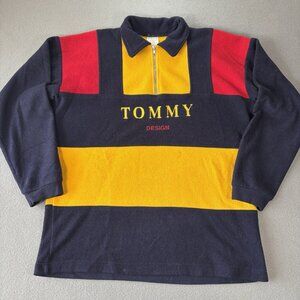 VTG Tommy Design Gazoz Colorblock‎ Fleece 1/4 Zip Pullover One Size Canada 90s